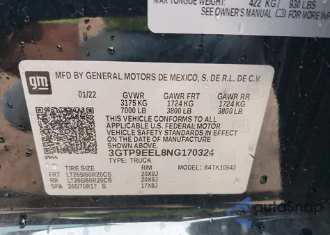 2022 GMC Sierra 1500 Limited 4Wd Short Box At4 from USA, damaged, VIN 3GTP9EEL8NG170324